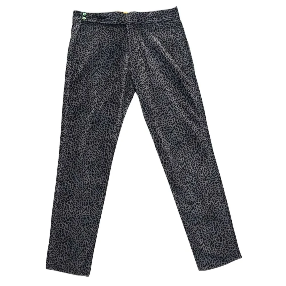 Mens Gurkha Pants 36 Gray Leopard Print High Waist Flat Front Slim Fit Trousers